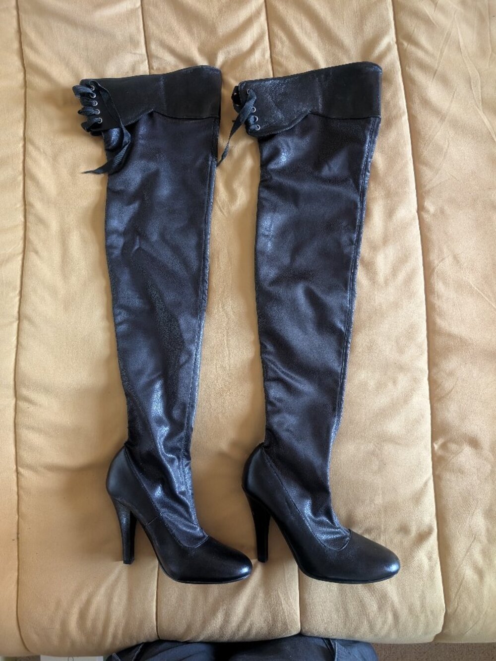 Over the knee black faux leather boots, 4" heel